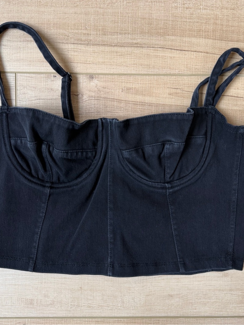Good American Women Spaghetti Strap Corset Top Black Denim Zip Back Size Large